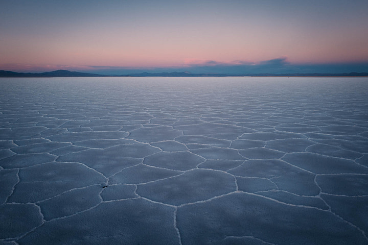 The vast salty crackled planes of Salinas Grandes salt flat. Jujuy Province - Argentina