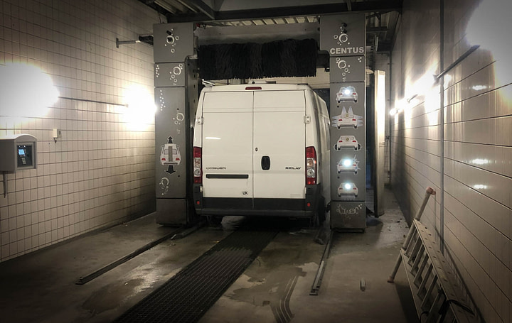 Thoroughly washing our van before shipping it in Rotterdam