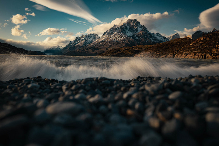 Waves crashing from Lago Grey by Glaciar Grey, Torres del Paine National Park, Chile